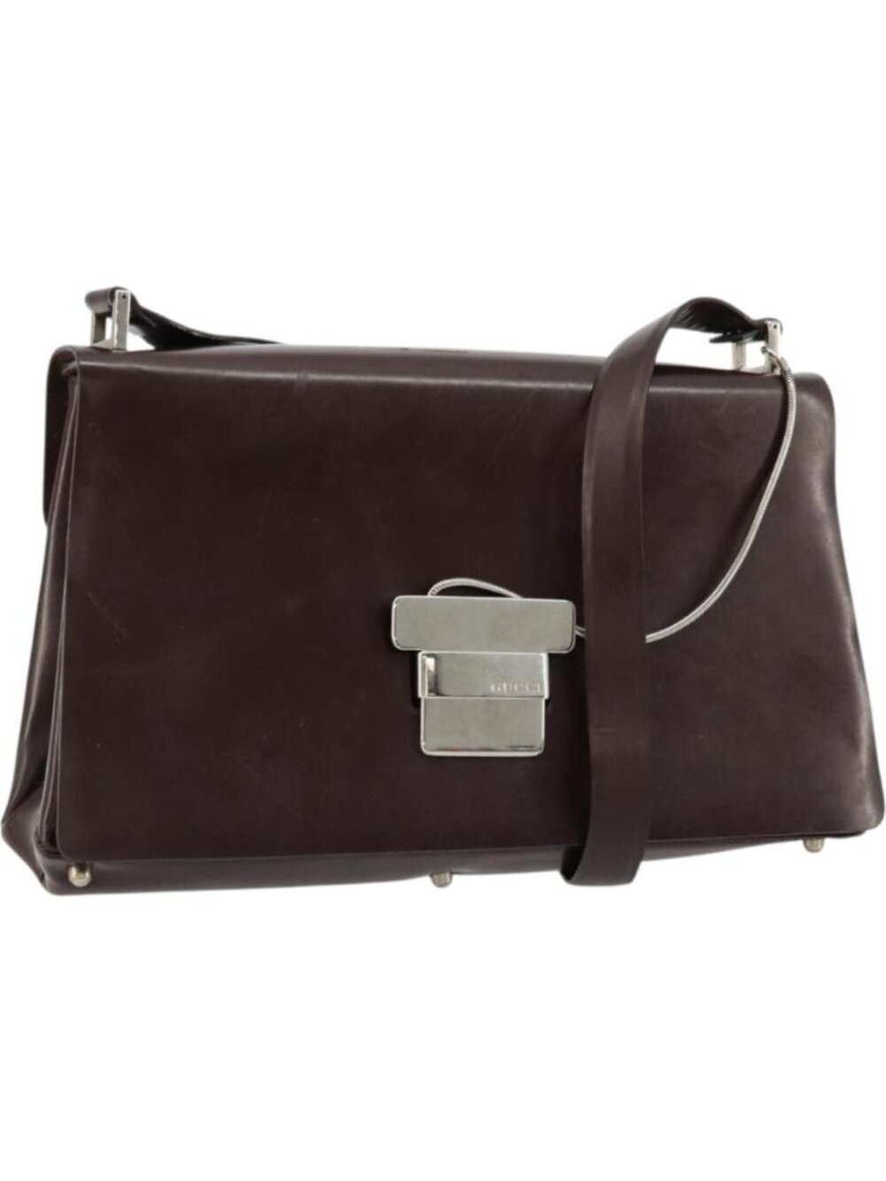 GUCCI Shoulder Bag Patent Leather Brown Silver 001 3444 1746